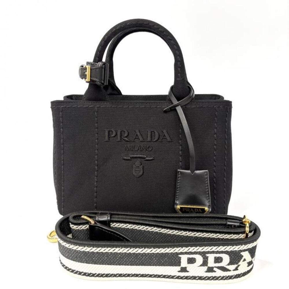 PRADA Canapa RICAMO 1BA038 Cotton Canvas Mini Handbag in Black, 2-Way Shoulde... - Picture 1 of 11